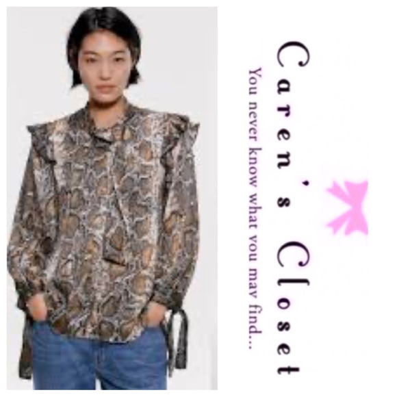 Zara Snake Print Blouse - Brown and Black - Picture 3 of 9